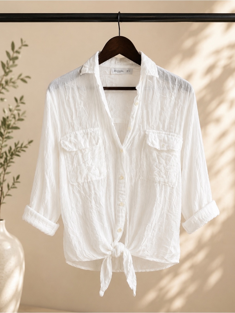 Faithful White Button-Up Shirt with Tie Front